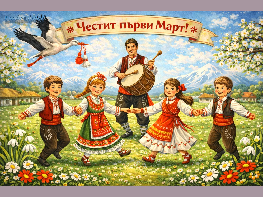 Деца играят хоро на първи март