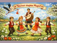 Деца играят хоро на първи март