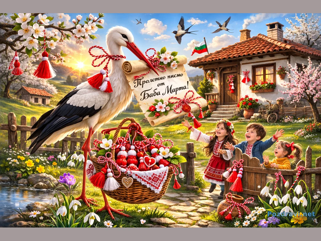 Щъркел носи писмо от Баба Марта