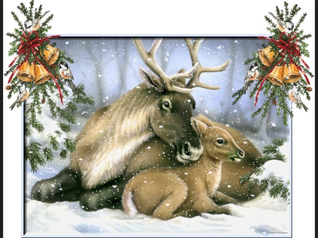 Коледна анимирана картичка -Елен и сърне!