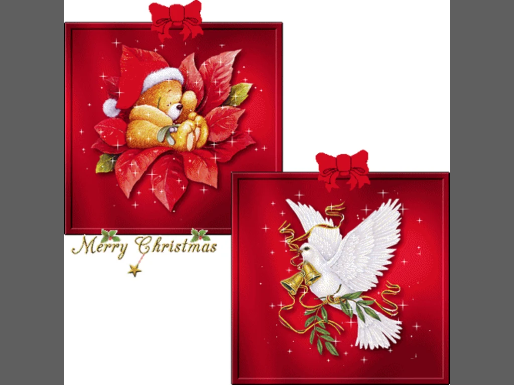 Коледна анимирана картичка-бели гълъби!